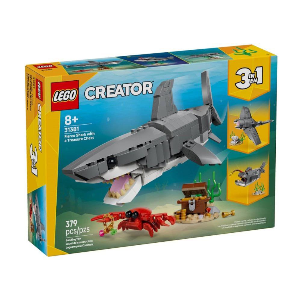LEGO Creator 3 en 1 Feroz Tiburón con Cofre del Tesoro #31381 de 379 Piezas