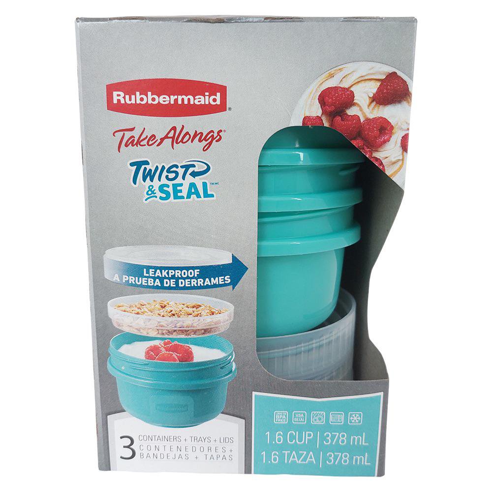 Set de 3 Contenedores Redondos Twist & Seal con Bandeja Color Aqua