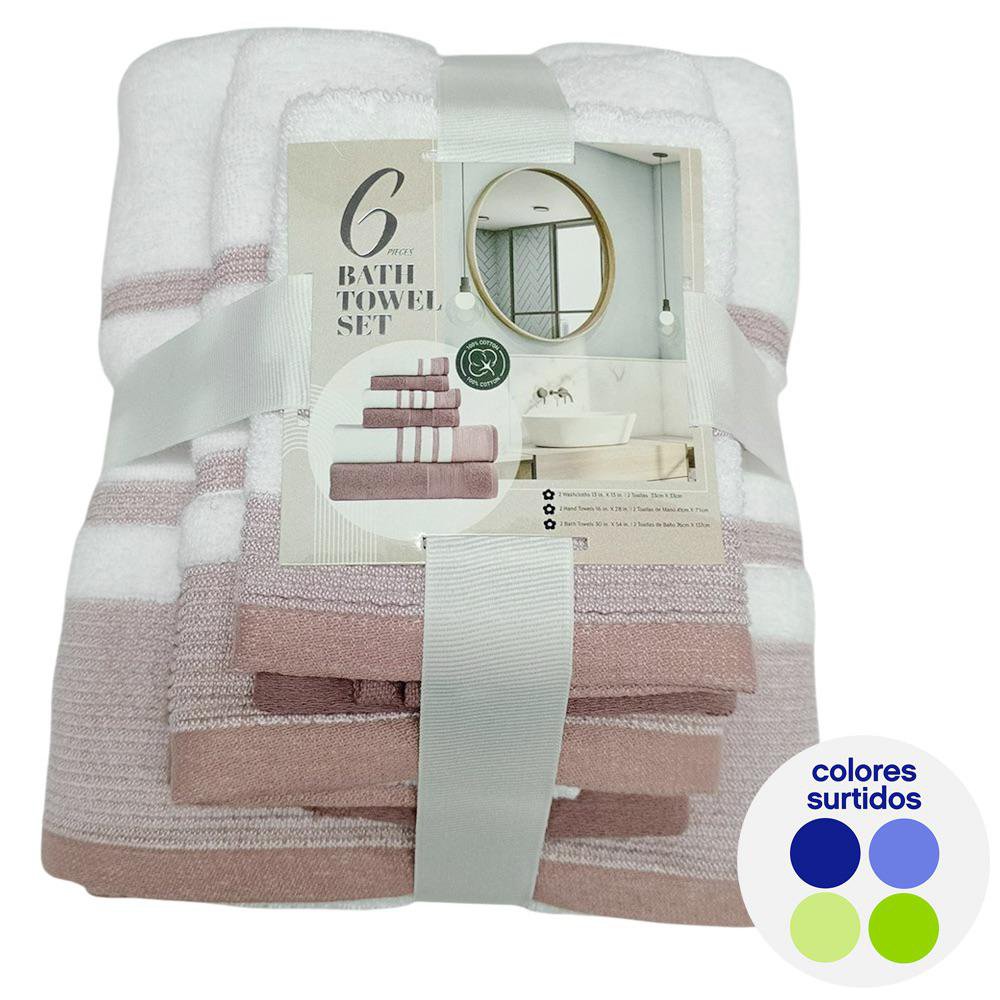 Set de 6 Toallas Facial Manos y Baño en Colores Surtidos Set de Toallas Facial, para Manos…