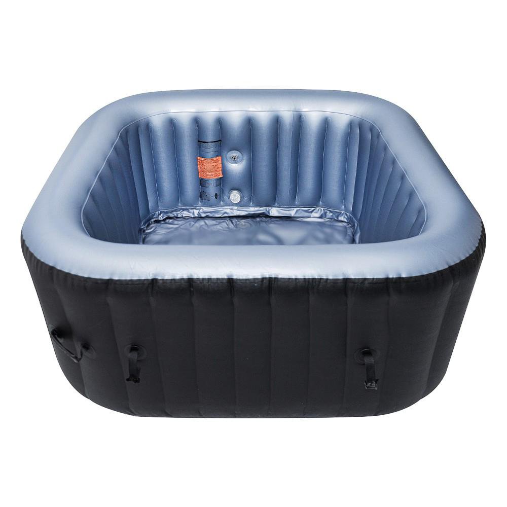 Jacuzzi Inflable Cuadrado para 4 Personas con 120 Jets y Calentamiento hasta 40 °C de 800 Litros Negro Jacuzzi Inflable Cuadrado con Capacidad de 800 Litros Color Negro con Gris
