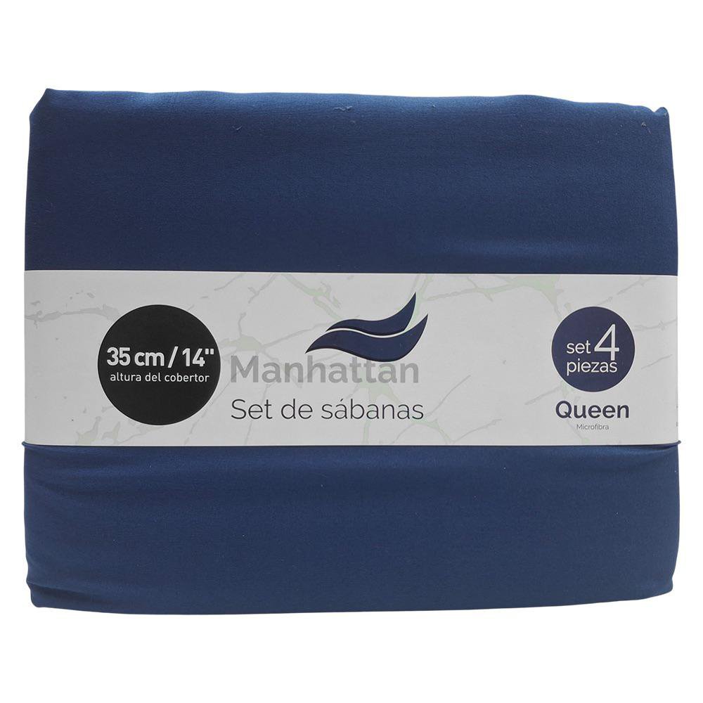 Set de Sábanas para Cama Color Azul Navy - Varios Tamaños Queen