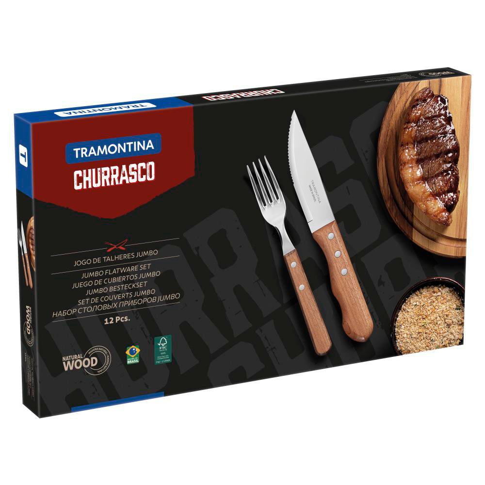 Juego para Asado de 12 Piezas con Mango de Madera