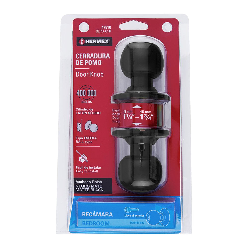 Cerradura Tipo Pomo de Esfera Color Negro Mate para Dormitorio