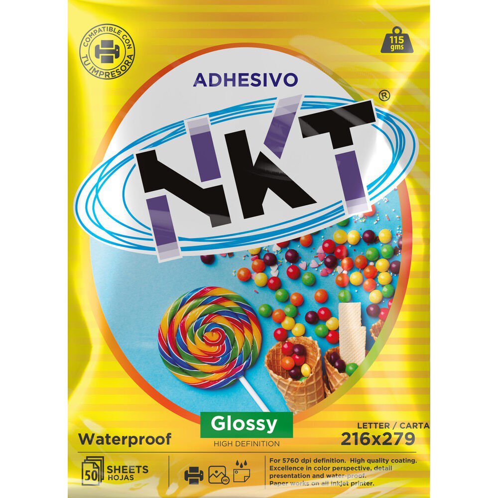 Papel Adhesivo Glossy de 115 G Tamaño Carta de 50 Hojas