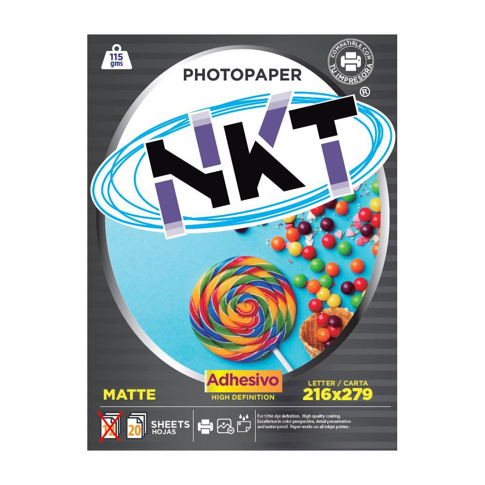 Papel Adhesivo Matte de 115 g Tamaño Carta de 12 Hojas en Paquete de 3 Uds