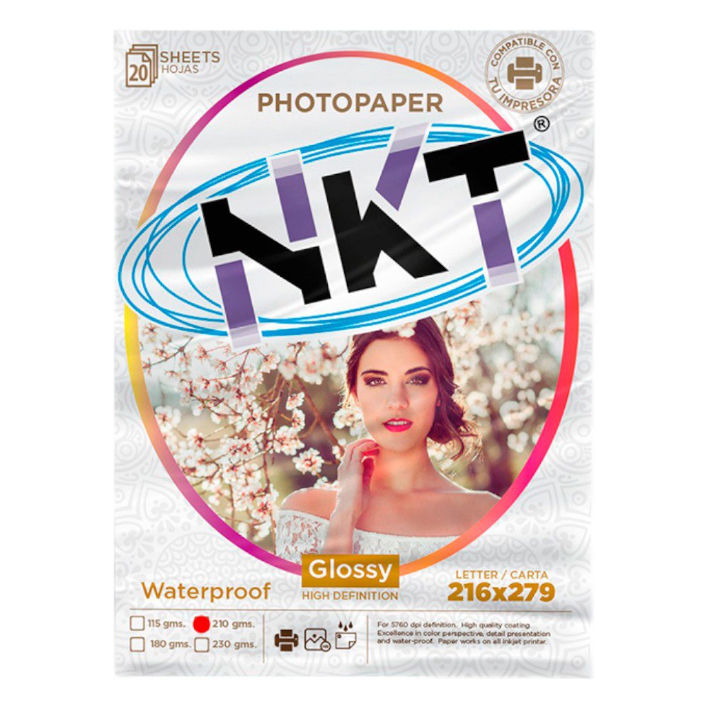 Papel Fotográfico Glossy de 210 g Tamaño Carta de 20 Hojas en Paquete de 3 Uds