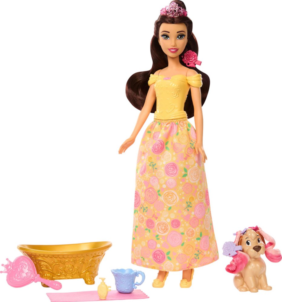 Muñeca Disney Princesas Bella Baña y Cepilla con Mascota Cambio de Color Muñeca Bella Baña…