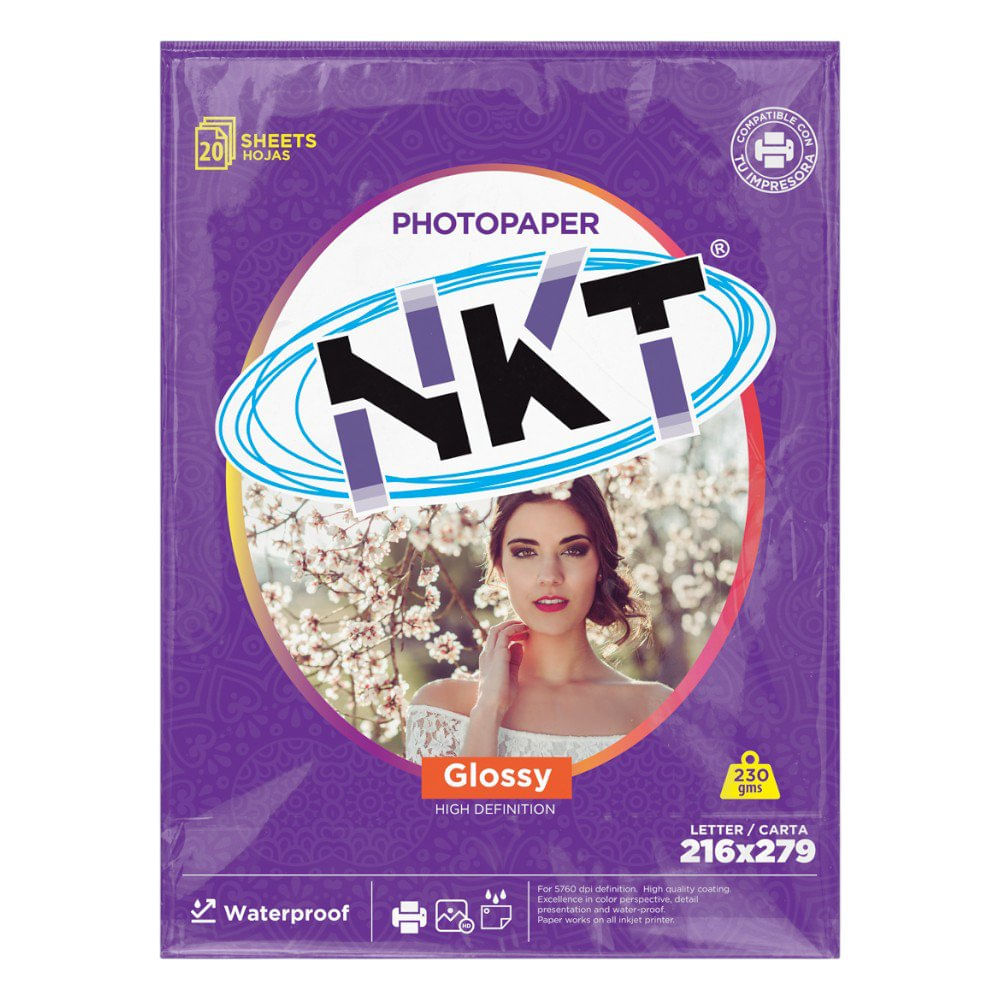 Papel Fotográfico Glossy de 230 g Tamaño Carta de 20 Hojas en Paquete de 3 Uds