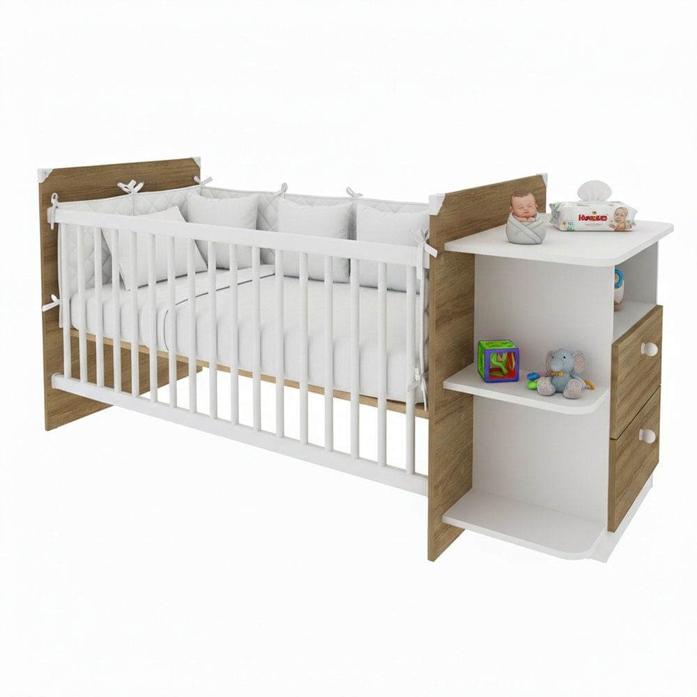 Set de Cuna para Bebé con 2 Cajones y Cambiador Color Blanco y Almendra