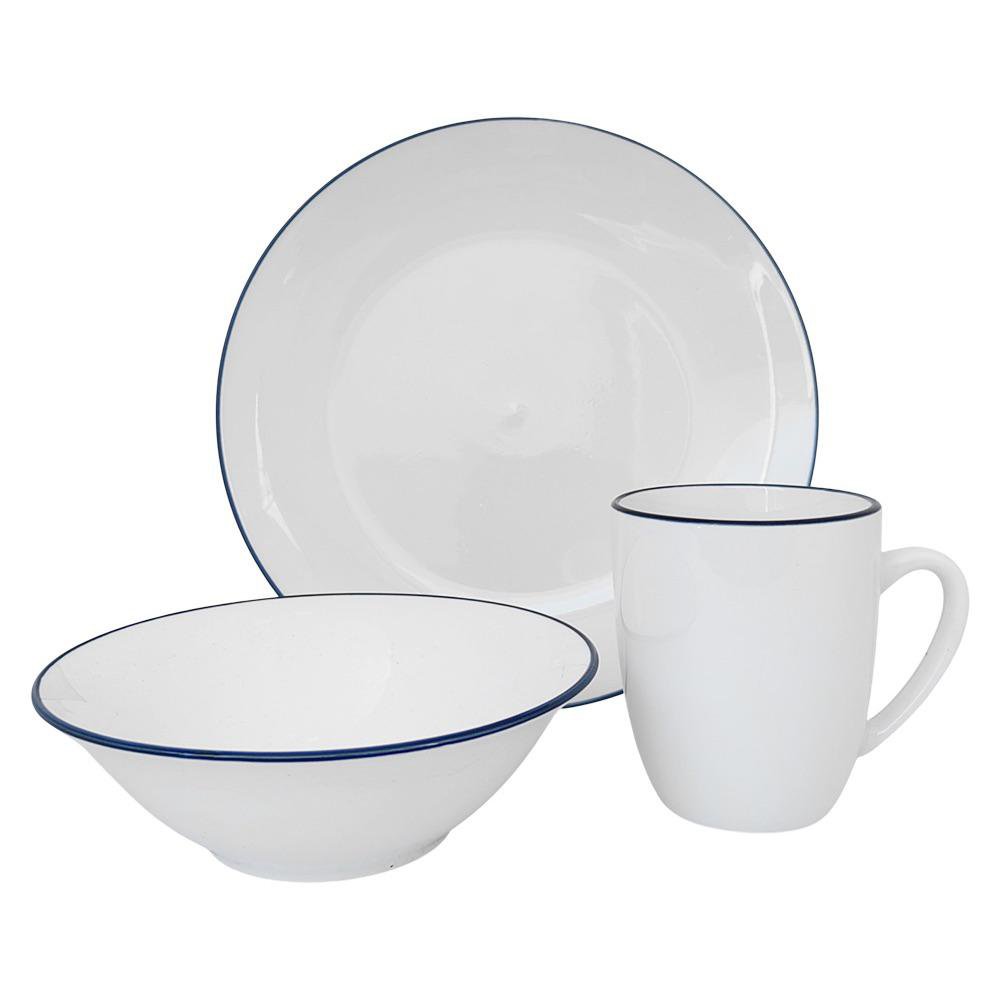 Set de Vajilla de 12 Piezas Color Blanco con Borde Azul