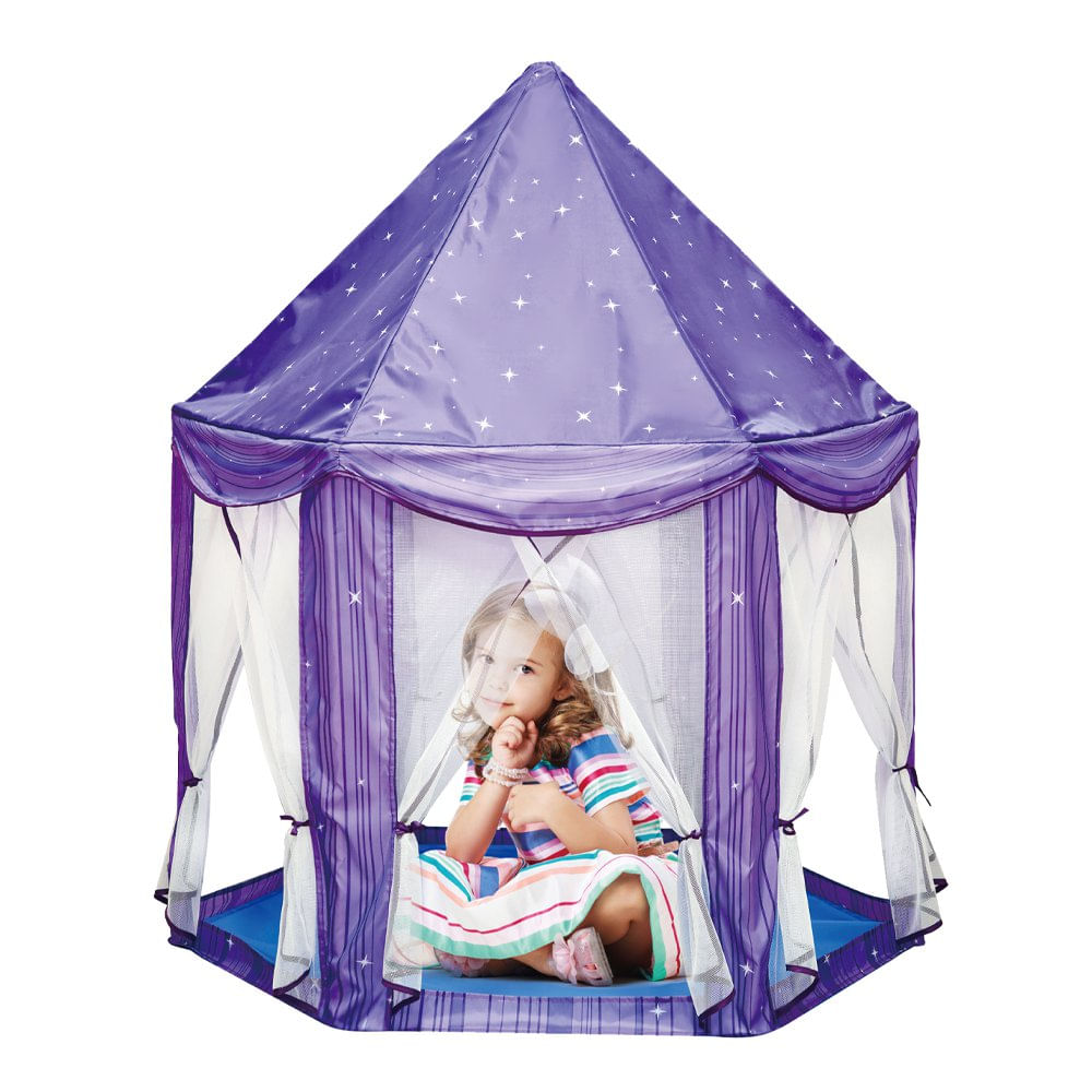 Carpa de Juego Infantil Tipo Castillo Diseño Estrellas Lila de Poliéster para Interior 120…