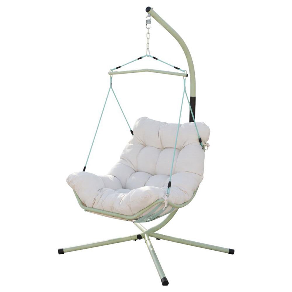 Sillón Columpio Individual con Cojín Acolchonado y Estructura Metálica Color Beige