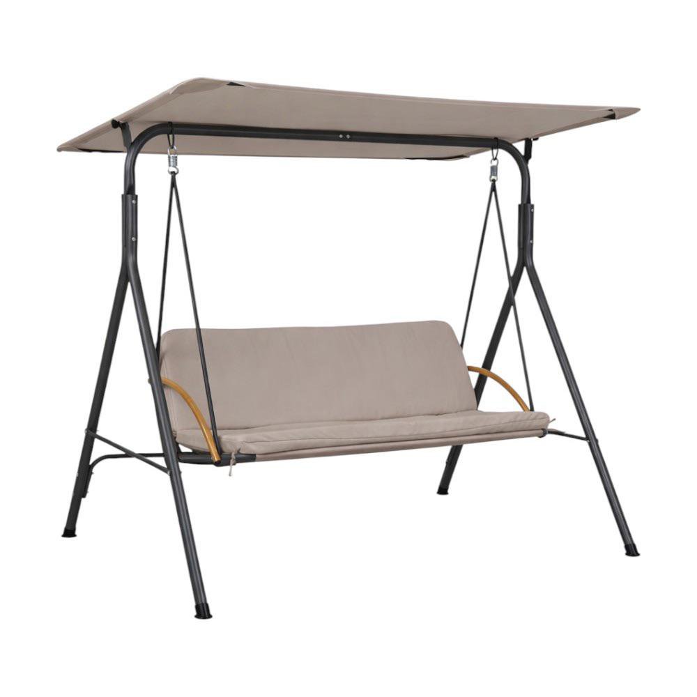 Sillón Columpio para Exterior con Techo Color Taupe 136 x 195 x 173 Cm