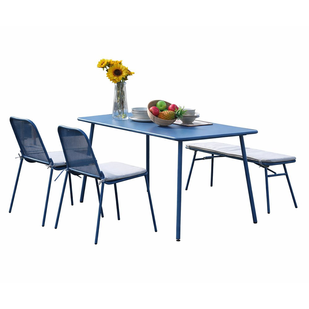 Set de Sala de Exterior de Metal y Tela Rony 4 Piezas Color Azul Set de Exterior Rony Azul…