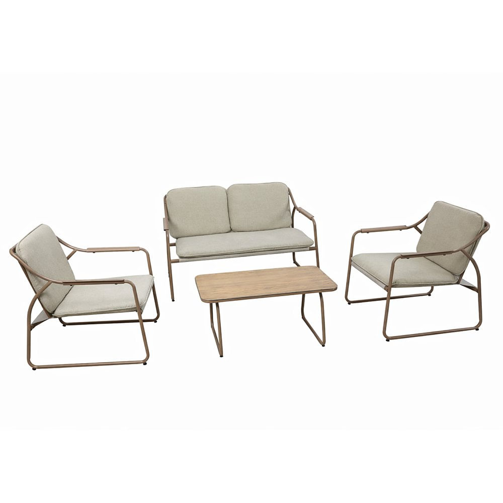 Set de Sala de Exterior de Metal Inga 4 Piezas Color Beige Set de Exterior Inga Color Beig…