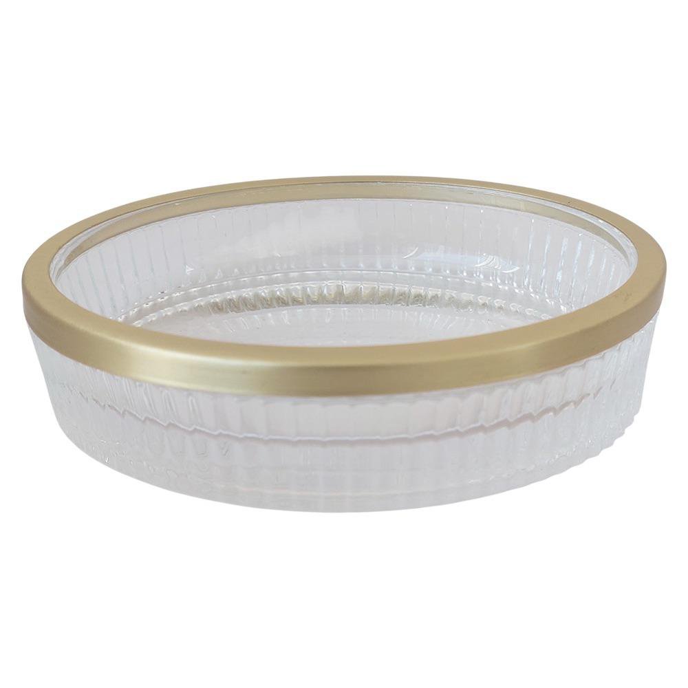 Jabonera 13 x 9.5 cm Color Transparente y Dorado Diseño Ovalado