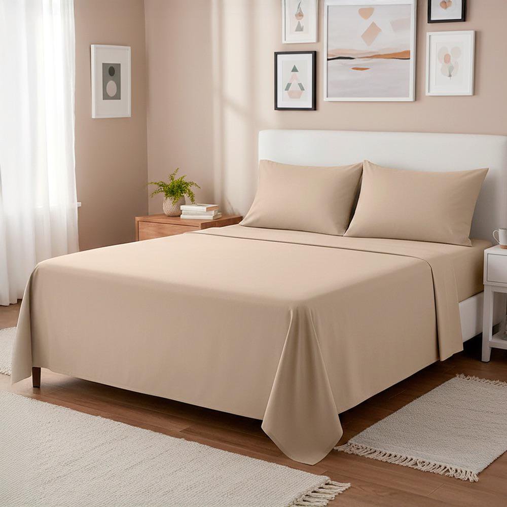 Set de Sábanas Manhattan Color Beige - Varios Tamaños Matrimonial