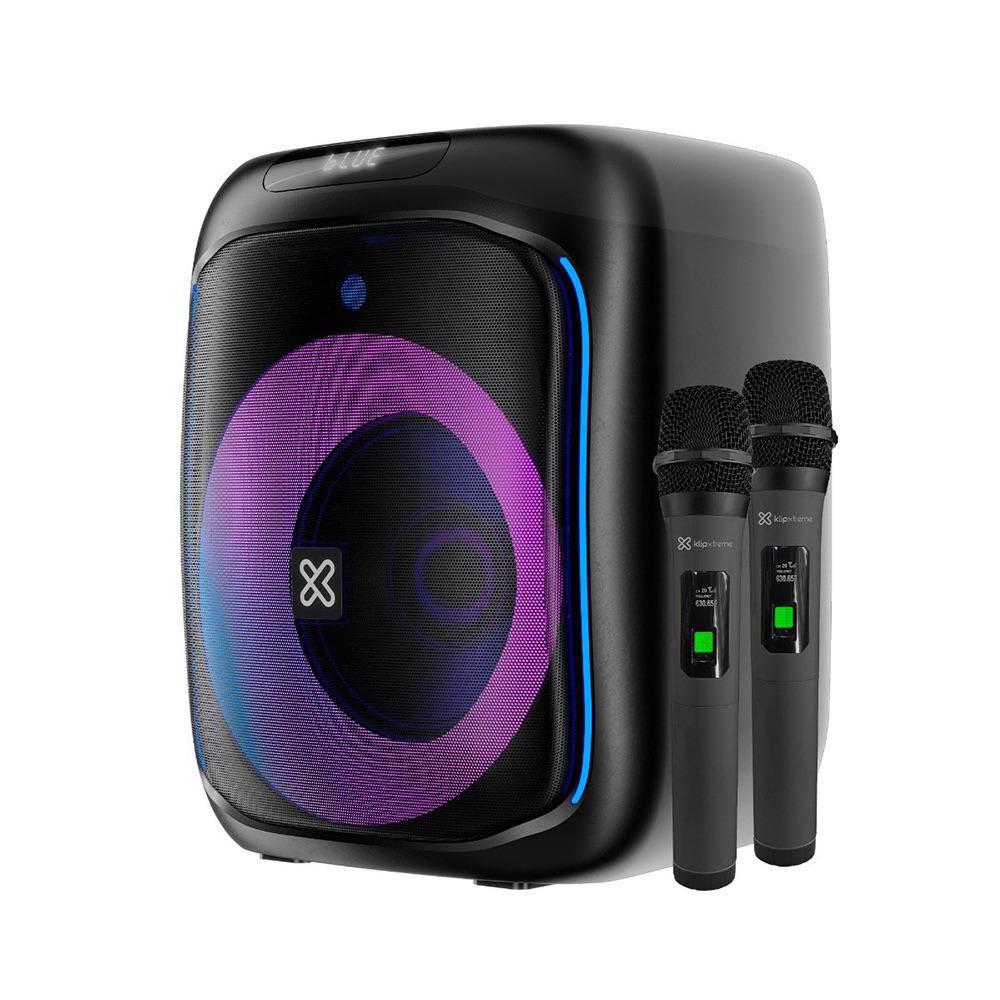 Bocina Portátil Boomblaster LED con 2 Micrófonos en Color Negro Bocina Portátil Boomblaste…