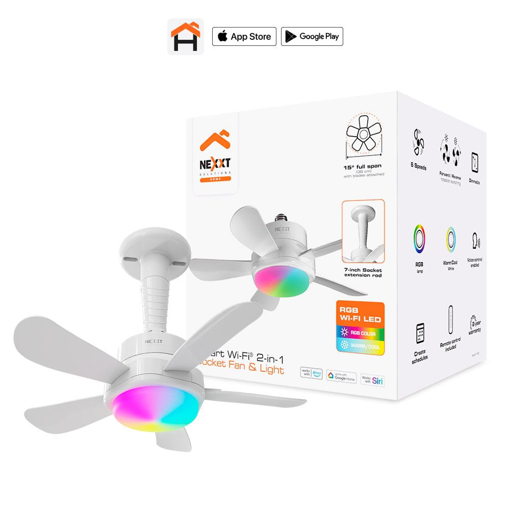 Ventilador de Techo Inteligente 2 en 1 con Lámpara LED E27 RGB Wi-Fi 15 Plg Color Blanco