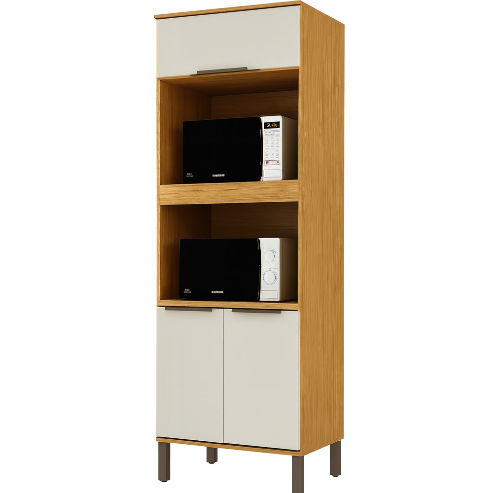 Gabinete de Cocina Verace para 2 Hornos 70 x 51.6 x 220 cm Color Blanco y Madera Gabinete de Cocina Verace para Microondas Color Blanco y Madera de 70 x 51.6 x 220 Cm