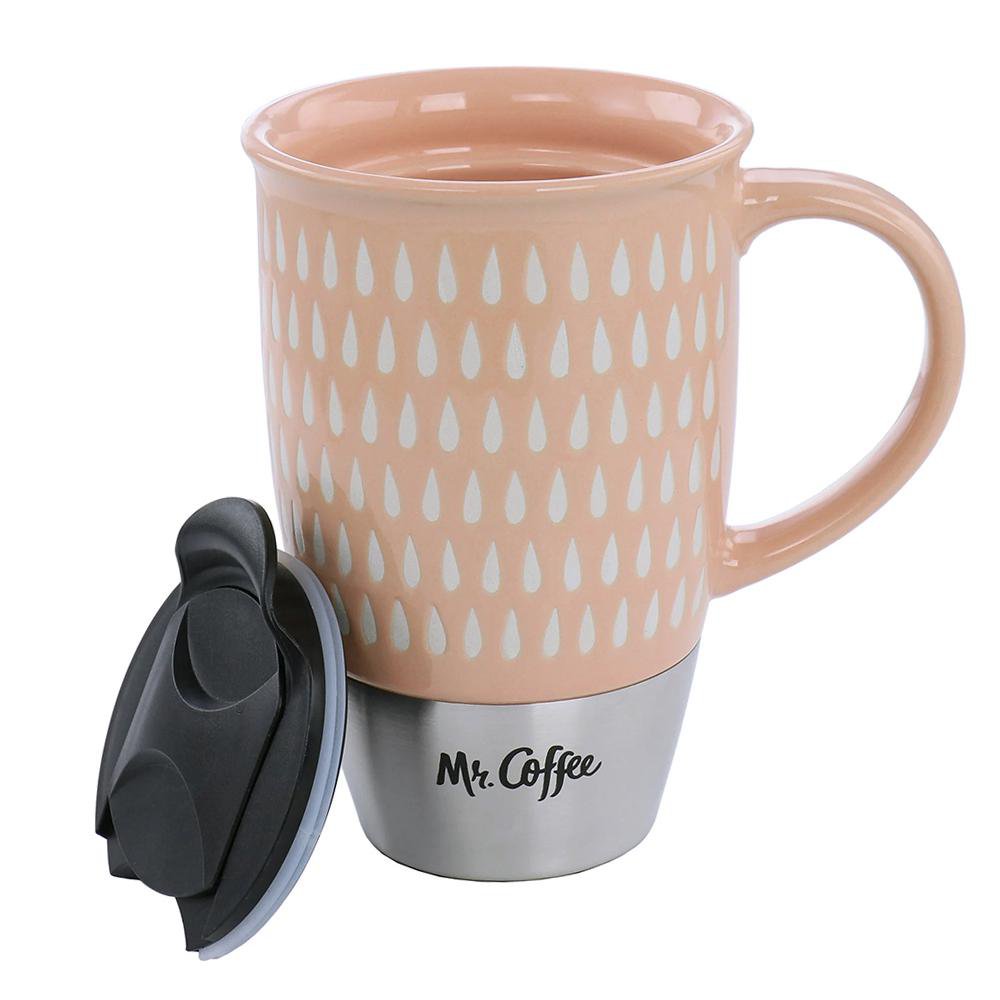 Taza Cerámica Coupleton de 15 oz con Tapadera Color Peach