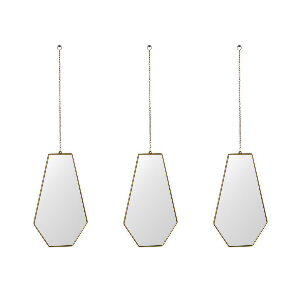 Set de 3 Espejos de Pared 28 x 16 cm Diseño Rectangular Color Dorado