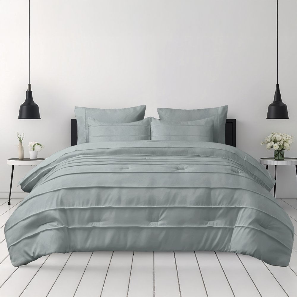 Set Edredón de 7 Piezas Tamaño Queen con Fundas y Sábanas Color Gris Claro