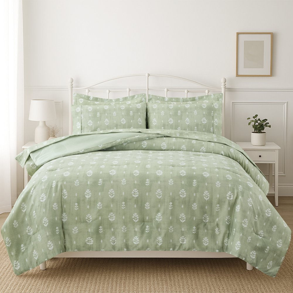 Set Edredón de 7 Piezas Tamaño Queen con Fundas y Sábanas Color Verde
