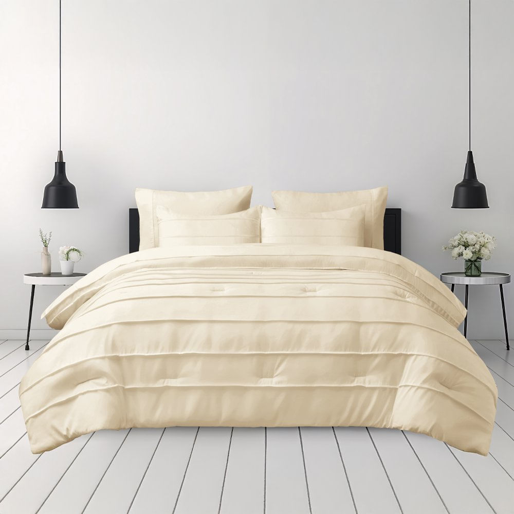 Set Edredón de 7 Piezas Tamaño Queen con Fundas y Sábanas Color Ivory