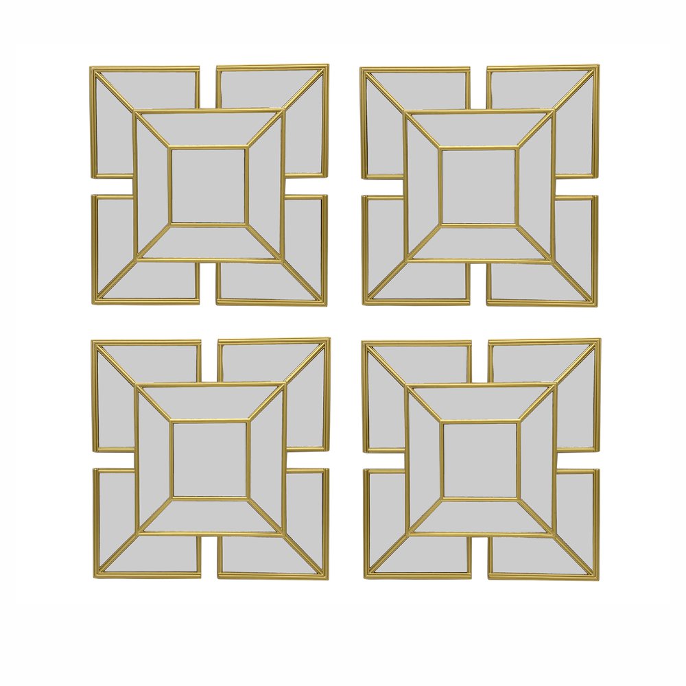 Set de 4 Espejos Cuadrados Decorativos para Pared Color Dorado