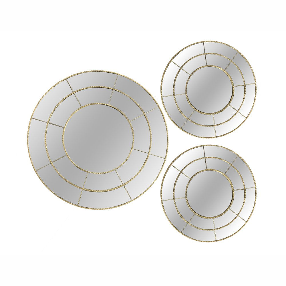Set de 3 Espejos Circulares Decorativos para Pared Color Dorado