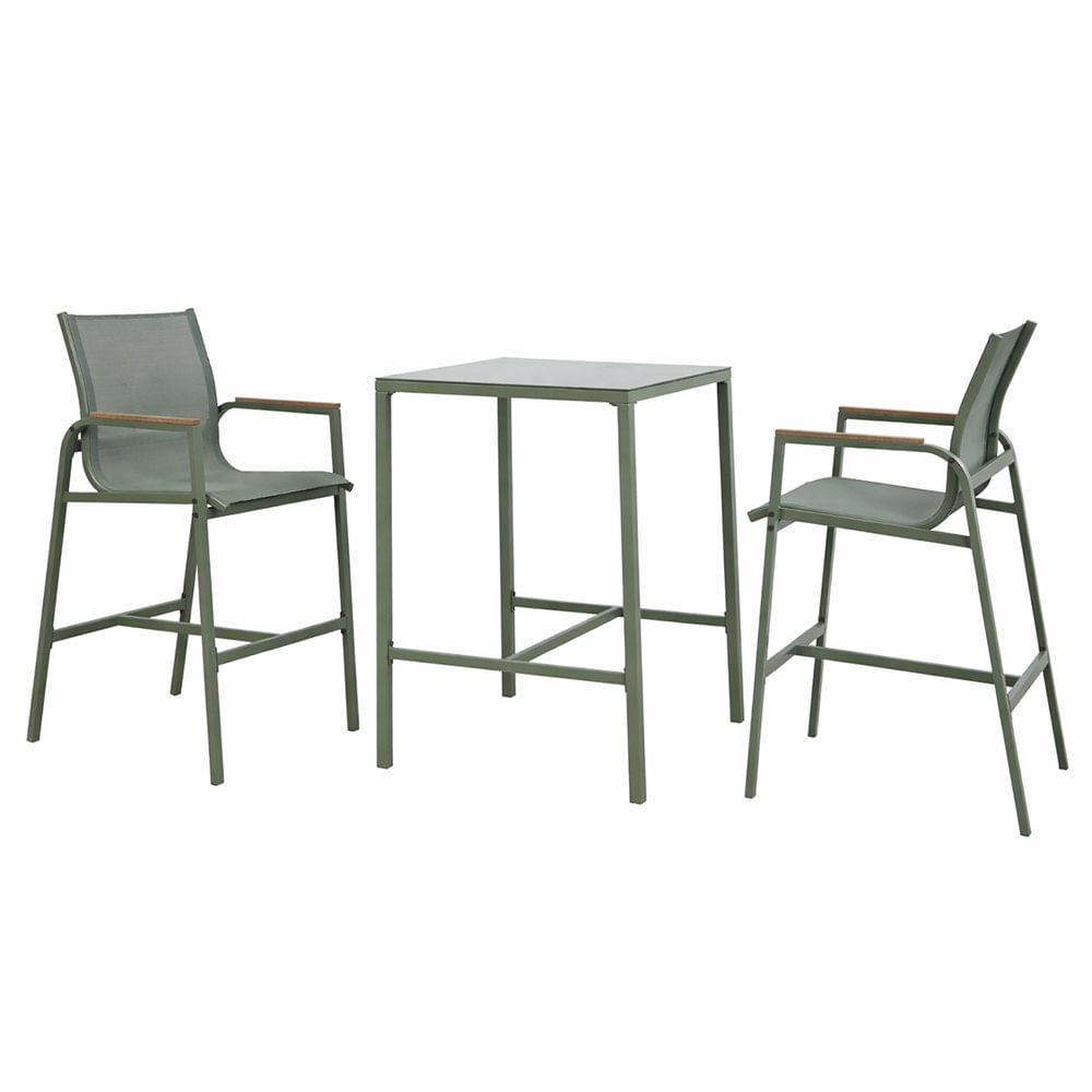 Set de Bar de Acero Carl 3 Piezas Color Verde Set de Bar Exterior Carl de 3 Piezas con Mes…