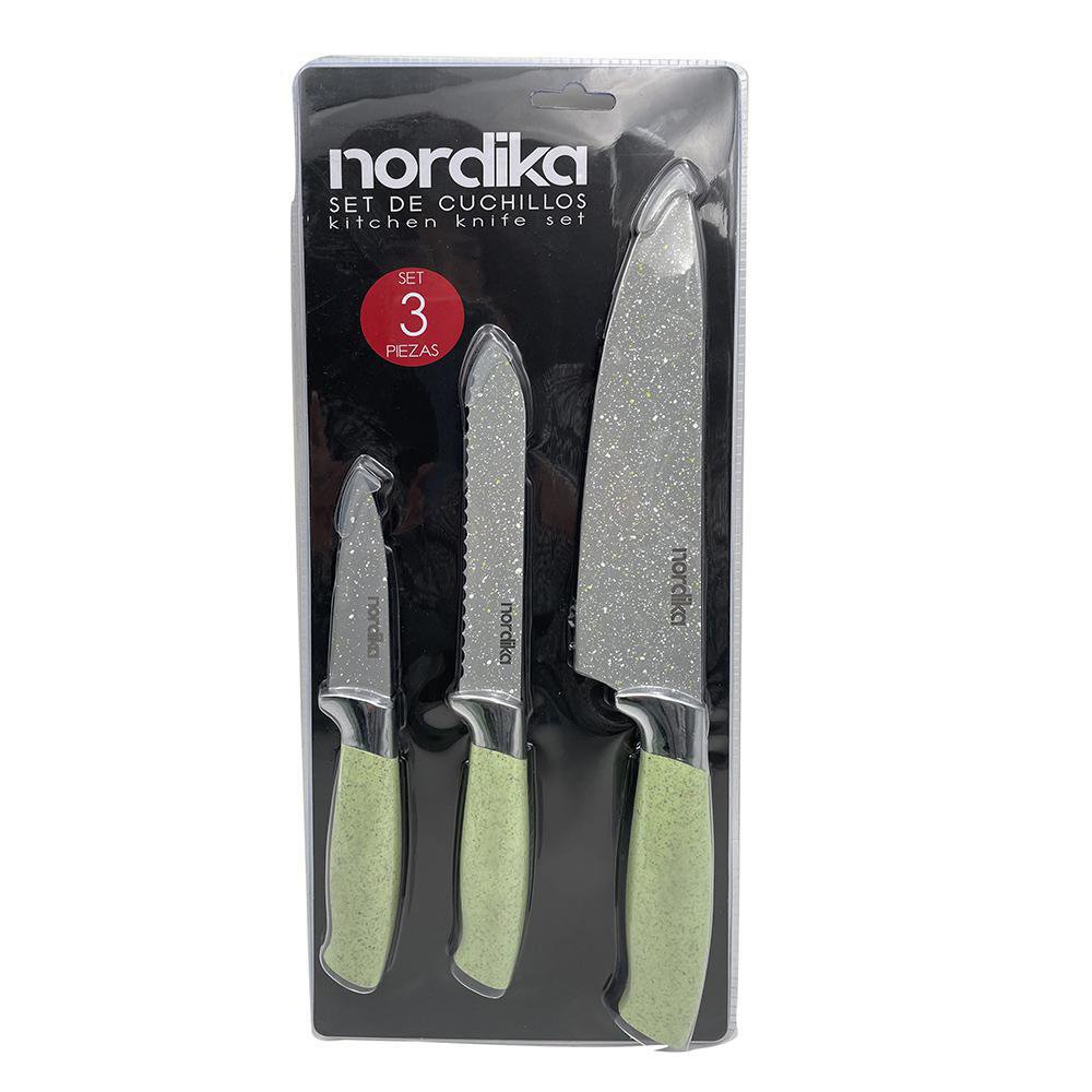 Set de 3 Cuchillos de Acero Inoxidable con Revestimiento Antiadherente y Mango de Plástico…