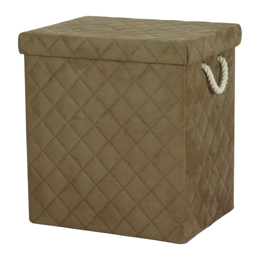 Canasta para Ropa Mediana con Tapadera de Tela Acolchada Color Beige Cesto para Ropa Recta…