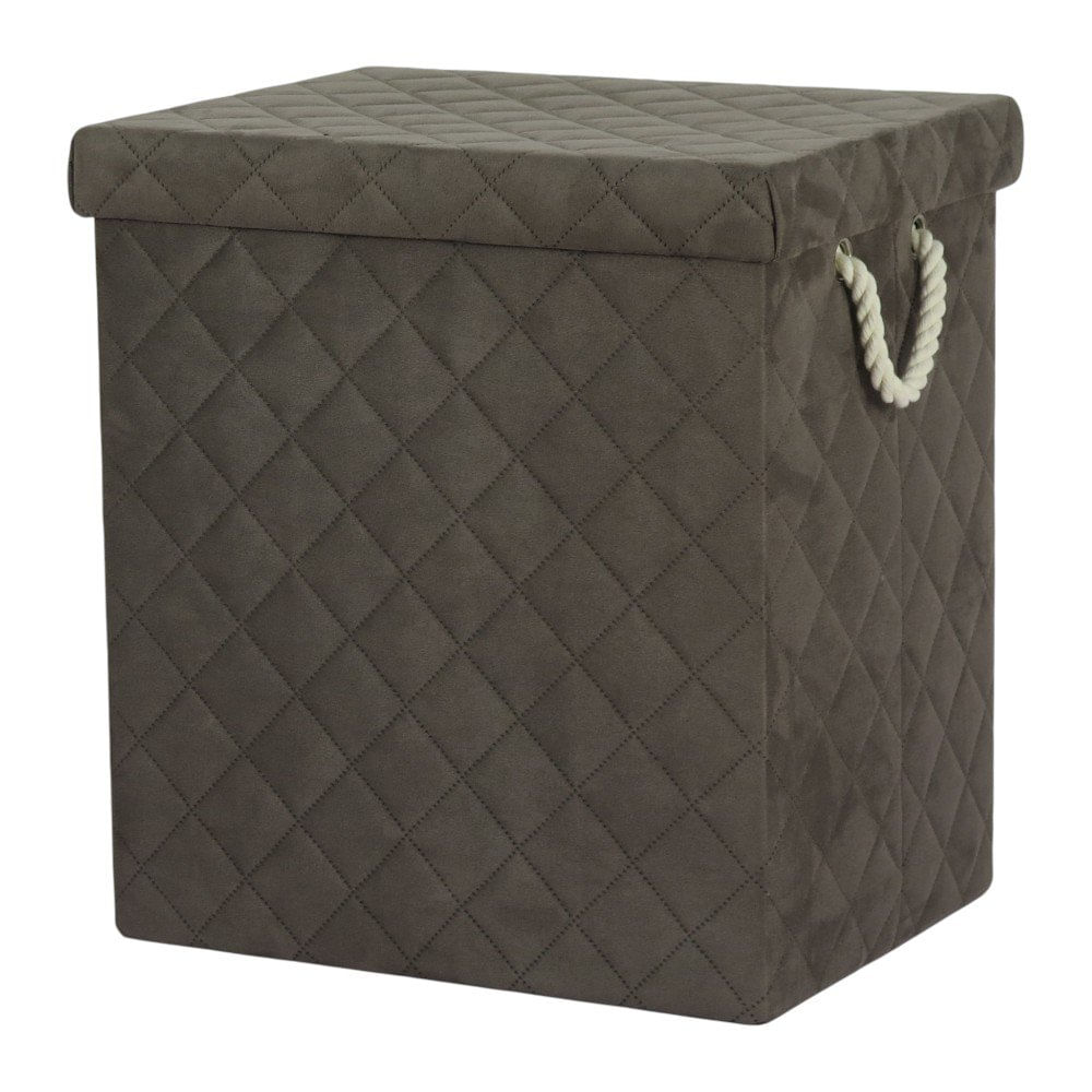 Canasta para Ropa Mediana con Tapadera de Tela Acolchada Color Gris Cesto para Ropa Rectan…