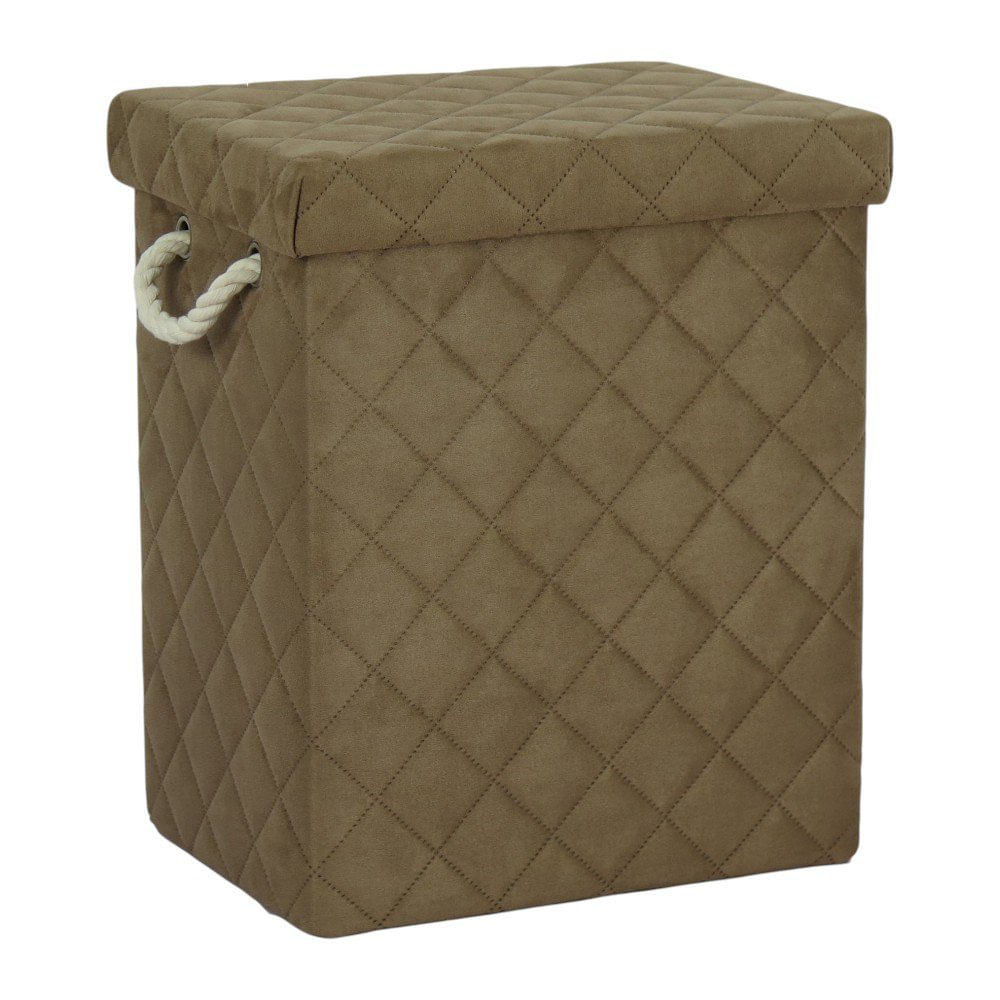 Canasta para Ropa Grande con Tapadera de Tela Acolchada Color Café Cesto para Ropa Rectang…