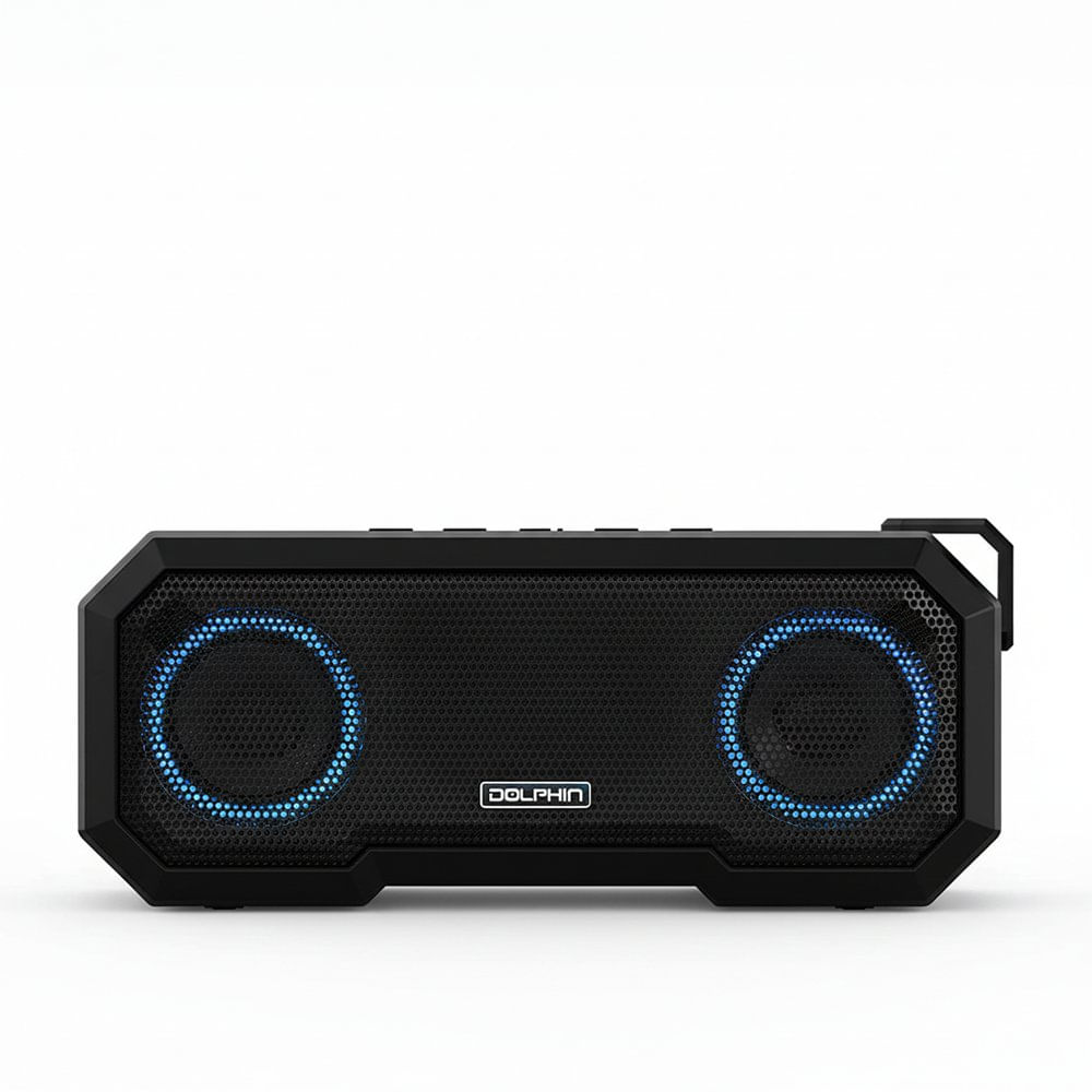 Bocina Bluetooth Portátil Dolphin Mini de 20 W RMS IPX7 con Luces en Color Negro Bocina Bl…