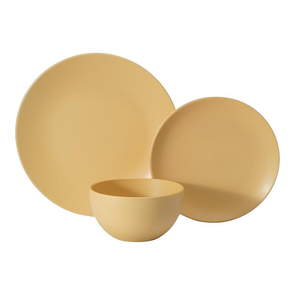 Set de Vajilla Zen de Gres Cerámico de 12 Piezas para 4 Personas Color Amarillo