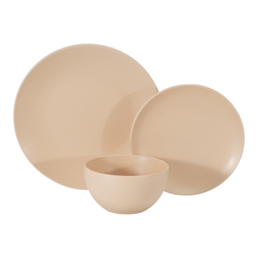 Set de Vajilla Zen de Gres Cerámico de 12 Piezas para 4 Personas Color Naranja Claro