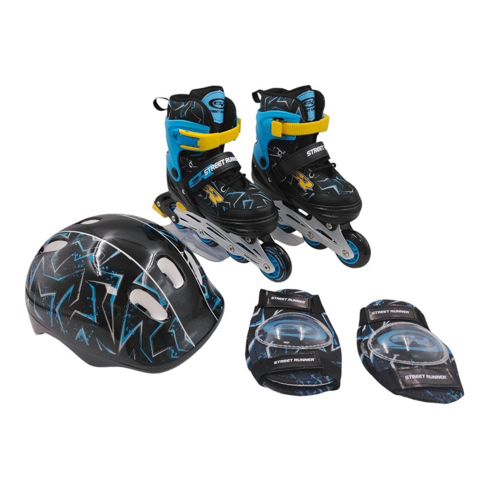 Patines en Línea Ajustables con Kit de Protección y Casco para Niño - Varias Tallas 33-37