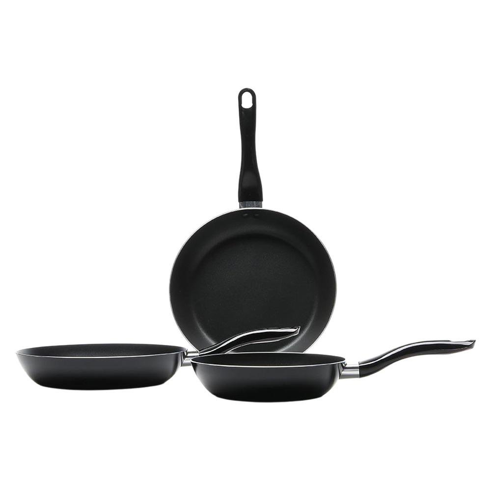 Set de 3 Sartenes Antiadherentes de Aluminio 20, 24 y 26 cm Color Negro