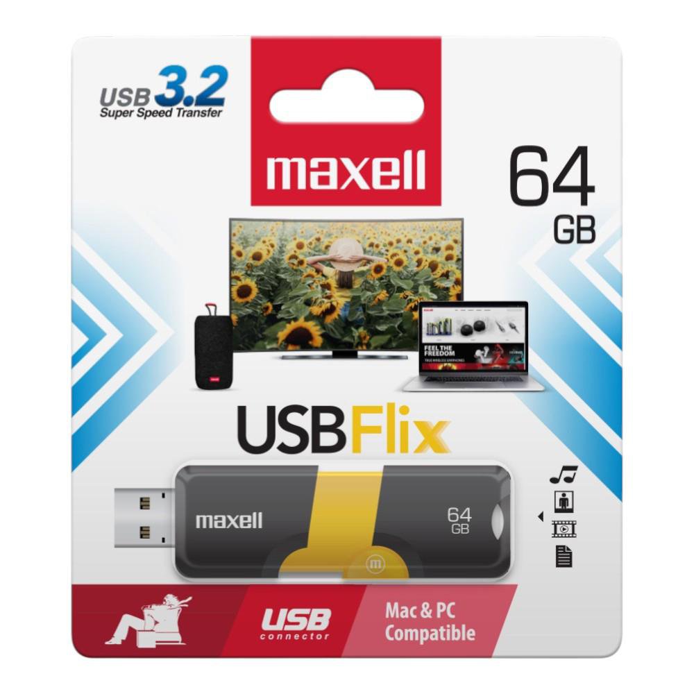 Memoria USB Flix de 64 GB 3.2 Color Negro y Amarillo