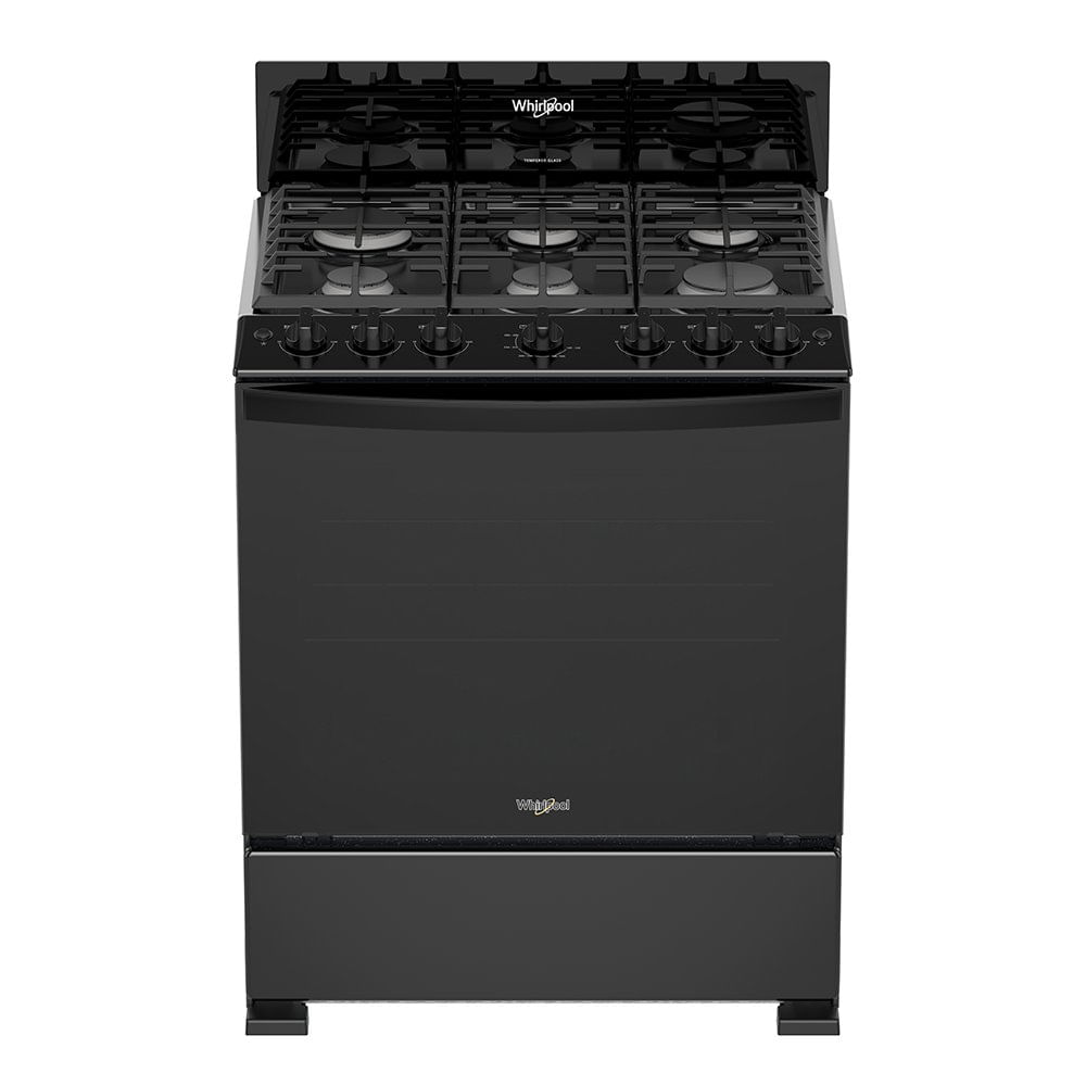 Estufa de Gas al Piso 30 plg con 6 Quemadores para Cocina Color Negro