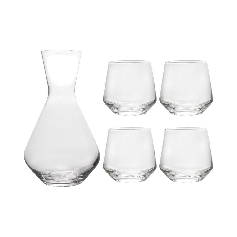 Set de Vidrio con Jarra de 1.5 L y 4 Vasos Bajos de 13.2 Oz Transparentes