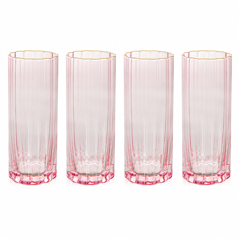 Set de 4 Vasos Fiorella de 16 oz Diseño Relieve Color Rosado