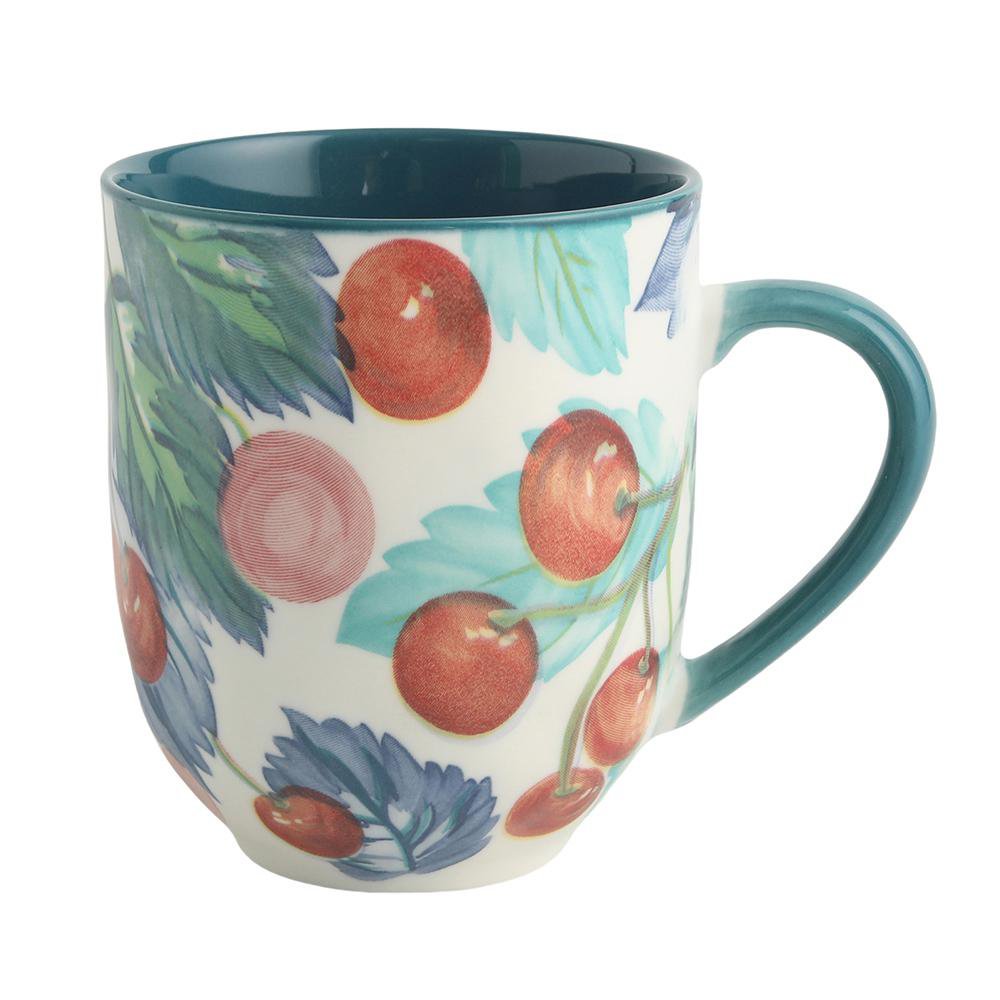 Set de 4 Tazas de Cerámica de 13.5 oz Diseño Frutas Color Azul