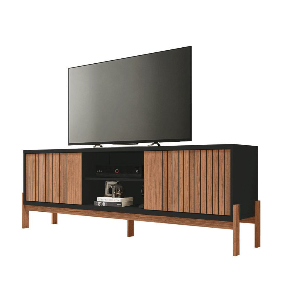 Mueble para TV de 180 cm con Puertas Corredizas y Nicho Central Color Madera y Negro