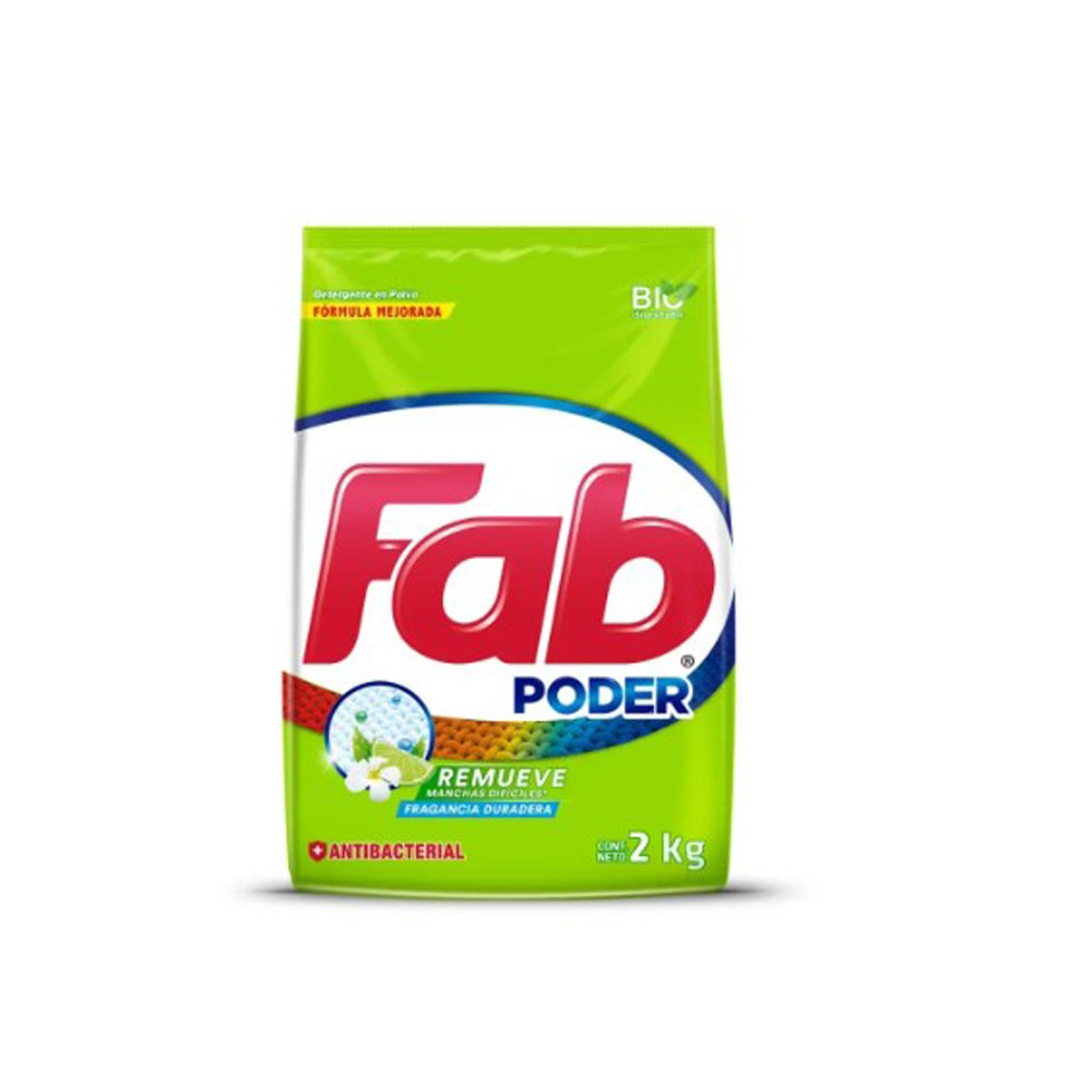 Detergente en Polvo Fab Poder de 2 kg Antibacterial Fragancia Duradera
