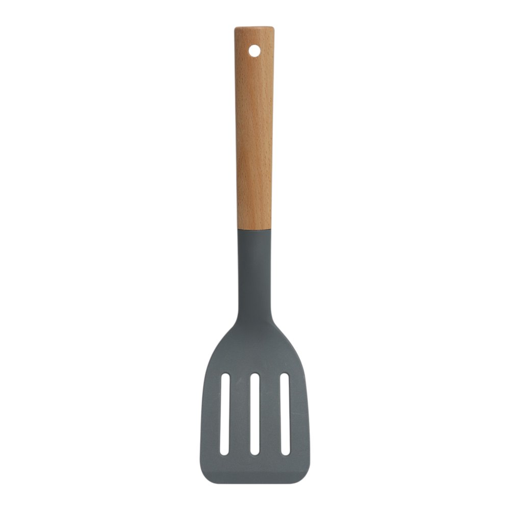 Espátula Ranurada de Silicón con Mango de Madera para Cocinar Color Gris