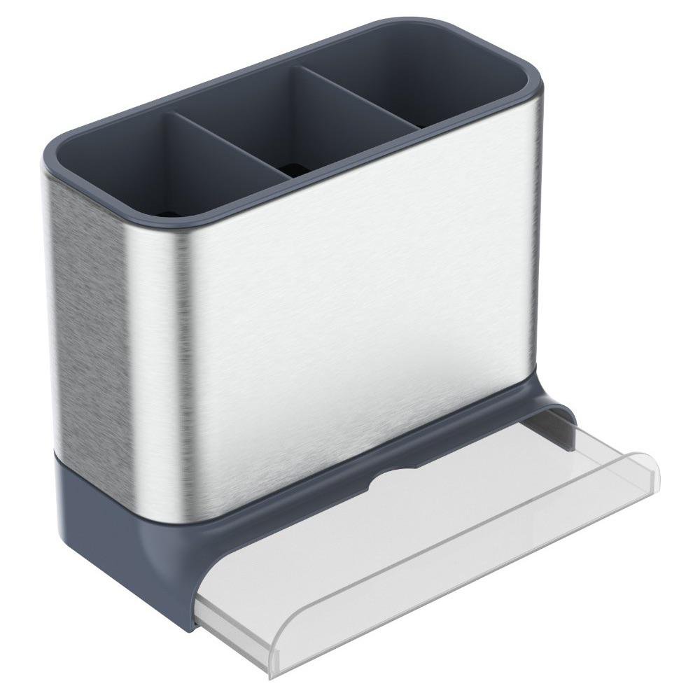 Organizador para Utensilios de Acero Inoxidable con Bandeja Removible Color Plata y Gris